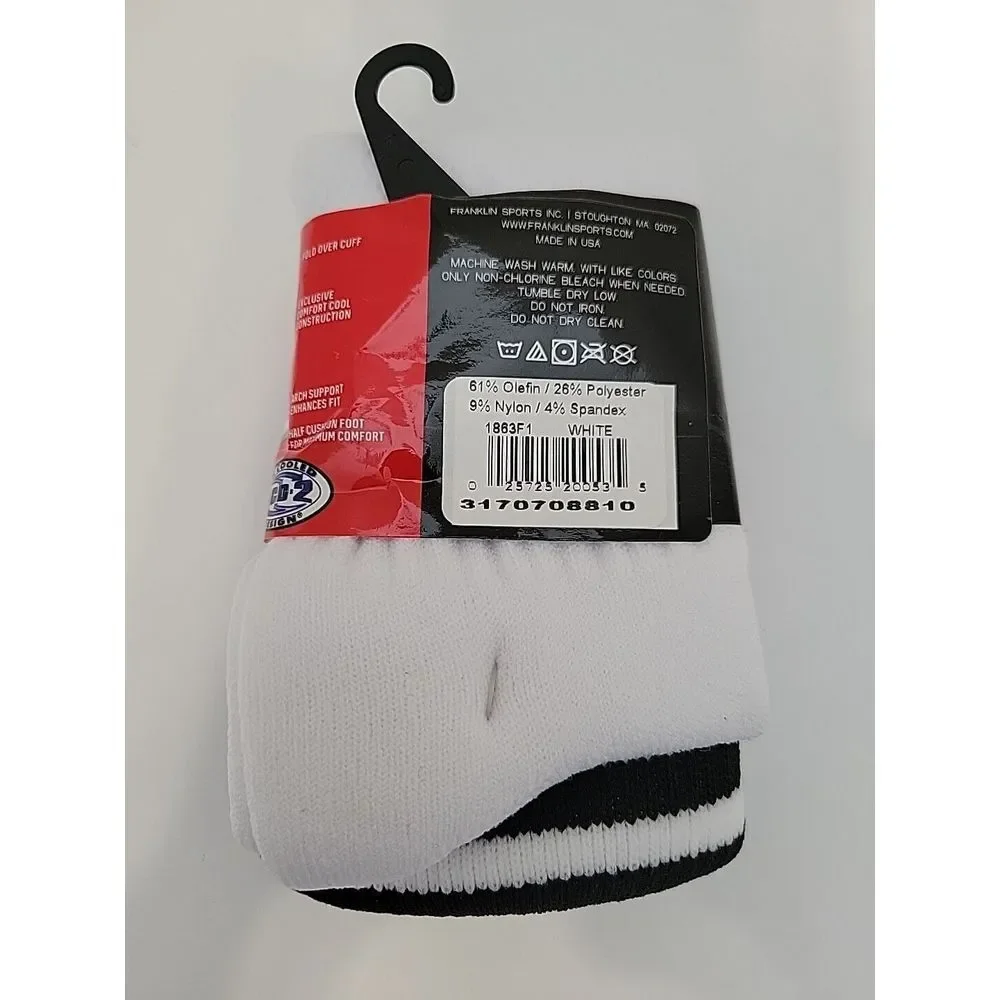 Franklin Soccer Socks White w/ Black Stripes Small  Youth Size‎ 10-1  NWT